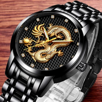 LIGE Mens Ceasuri de Top de Brand de Lux Cuarț Ceas Barbati Casual rezistent la apa de Aur Dragon Plin de Oțel Sport Încheietura Ceas Relogio Masculino