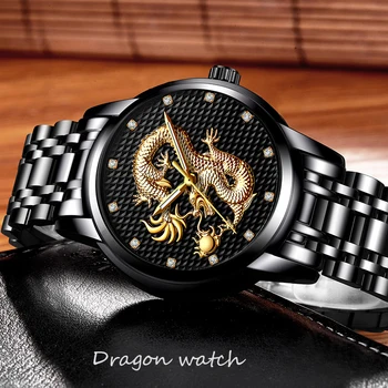 LIGE Mens Ceasuri de Top de Brand de Lux Cuarț Ceas Barbati Casual rezistent la apa de Aur Dragon Plin de Oțel Sport Încheietura Ceas Relogio Masculino