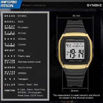 SYNOKE Digital Ceas Barbati Sport Pedometru Ceas rezistent la apa 30M de Moda Numărătoarea inversă Ceas Militar Relogio Digital Rezistent la Șocuri