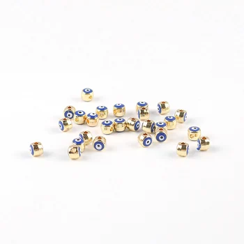DoreenBeads Distanțier Margele Rotunde de Aur/Argint de Culoare Albastru Email de Ochi Model DIY Bratari de Femei Bijuterii de Aproximativ 6mm Dia, 30buc
