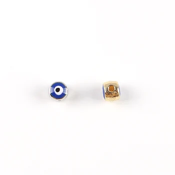 DoreenBeads Distanțier Margele Rotunde de Aur/Argint de Culoare Albastru Email de Ochi Model DIY Bratari de Femei Bijuterii de Aproximativ 6mm Dia, 30buc