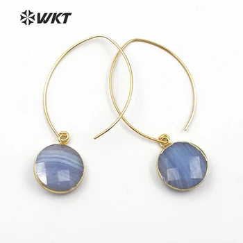 WT-E458 WKT Femei legăna Cercei albastru fatetat forma rotunda de piatra de dimensiuni mari de metal de aur cercei cârlige stil unic ridicata 10buc