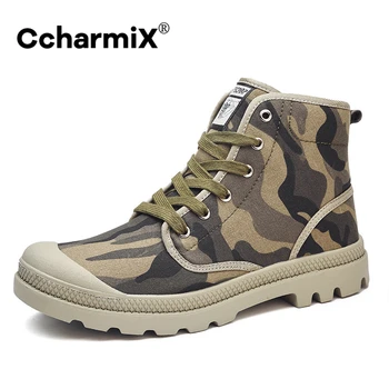CcharmiX Bărbați Pânză Cizme de Luptă Armată Stil de Moda de Înaltă Militară de sus Glezna Cizme pentru Bărbați Pantofi Confortabil Camo Adidași de Dimensiuni Mari