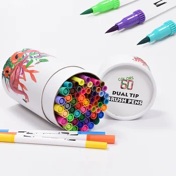 60 De Culori Stilou Perie De Artă Markeri FineLiner Desen Pictura Stilouri Cu Acuarela Dual Sfat Caligrafie Schiță Rechizite Școlare