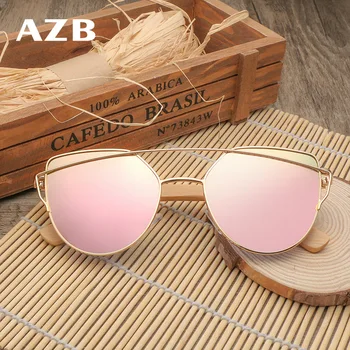 AZB Brand de Epocă Doamnelor Ochi de Pisica ochelari de Soare Femei Lemn de Bambus Ochelari de Soare Cateye Oglindă ochelari de soare Oculos De sex Feminin cu cutie