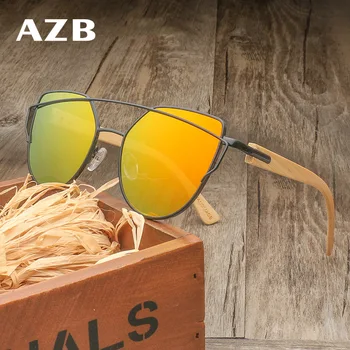 AZB Brand de Epocă Doamnelor Ochi de Pisica ochelari de Soare Femei Lemn de Bambus Ochelari de Soare Cateye Oglindă ochelari de soare Oculos De sex Feminin cu cutie