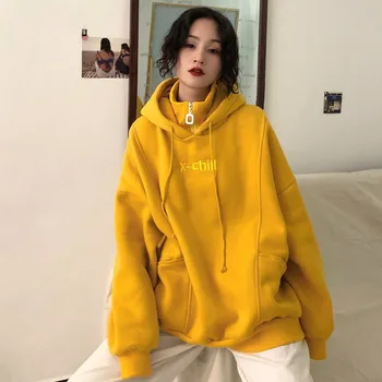 2020 Femei Cu Glugă Plus Mai Gros De Catifea Cu Maneci Lungi Supradimensionat Scrisoare Brodate Femei Hoodie Harajuku Coreeană Stil Trendy Chic