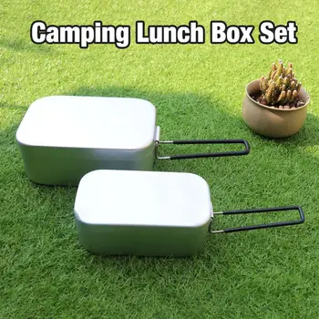 5PCS Camping Prânz Box Set Cu Aragaz Abur Rack Tacamuri Pliabile din Aluminiu, masa de Prânz Set Cutie Set Cutie de Prânz în aer liber
