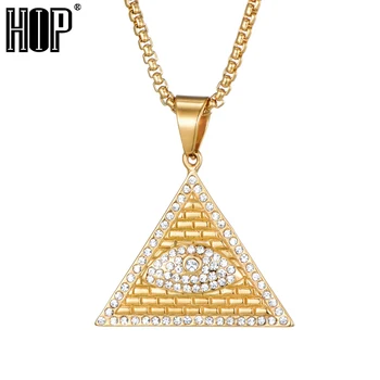 HIP-Hop-Bling Iced Out Masonică Illuminati Ochi Pandantive de Aur Triunghi Culoare din Oțel Inoxidabil Piramida Coliere pentru Bărbați Bijuterii