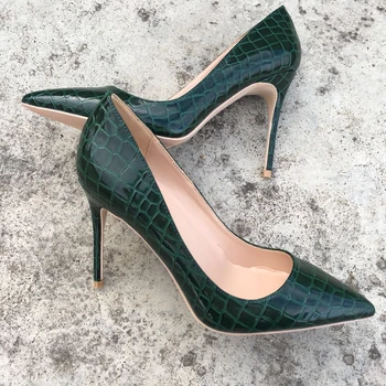 2018 nou de culoare verde dimensiune 35-43 cu toc inalt lady pompe superficială a subliniat toe OL femeie pantofi slip-on piele PU pantofi de nunta