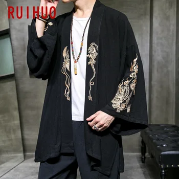 RUIHUO Dragon Broderie Kimono-ul Geaca Bărbați Haina Streetwear Jacheta Bomber Barbati Hip Hop Bărbați Sacou Canadiană 5XL 2019 Toamna anului Nou