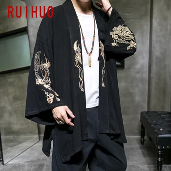 RUIHUO Dragon Broderie Kimono-ul Geaca Bărbați Haina Streetwear Jacheta Bomber Barbati Hip Hop Bărbați Sacou Canadiană 5XL 2019 Toamna anului Nou