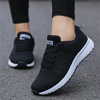 Femei Pantofi sport ochiurilor de Plasă Respirabil Dantela Plat Adidasi Sport Negru Femeie Pantofi de Designer pentru Fete A08S