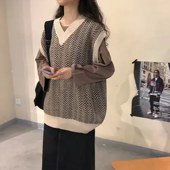Vesta Femei Val-dungi Retro-stil coreean Supradimensionat Casual Vintage Doamnelor Haine de Toamna Calda Elevii se Potrivesc de zi cu Zi