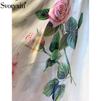 Svoryxiu Primavara-Vara Pista Vintage Rose Floare Partid Imprimare Alb Rochii Femei Elegante Arc Guler de Dantelă Căptușită Rochie Midi