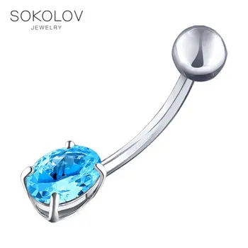 Pandantiv Piercing buric SOKOLOV argint c mare blue zircon moda bijuterii 925 femei de sex masculin