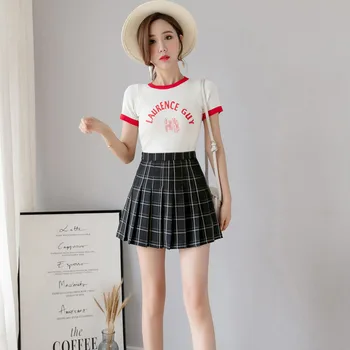 Ulzzang Moda Coreeană Carouri Fusta Mini De Scolarita Albe De Vara Roz Cu Talie Inalta Fusta Plisata Coreean Kpop Femei De Îmbrăcăminte
