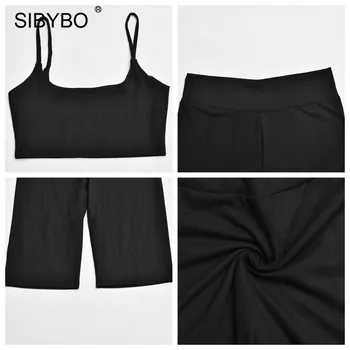 Sibybo 2 Bucata Set Top Fără Mâneci Și Pantalonii Scurți De Motociclist Seturi De Femei Treninguri De Vară Casual, Negre Sportiv Antrenament De Fitness Tinutele 2020