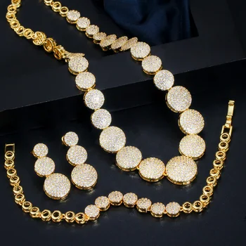 CWWZircons Rotund Picătură de Aur Nunta de Mireasa CZ Cravată Necklcae Cercei Bratara Seturi de Bijuterii de Lux din Dubai Bijuterii de Aur T364