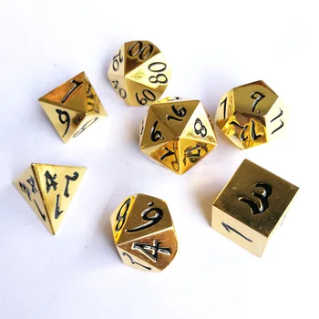 Aur solid de metal zaruri set 7, grele curcubeu metal poliedre d și d-joc de rol joc de zaruri font negru