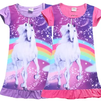 2018 New sosire Copii Fata de Unicorn Top T-shirt Dress îmbrăcăminte de noapte cămăși de noapte, Pijamale Cămășuță de noapte Rochie de Moda Fierbinte 4-10Y