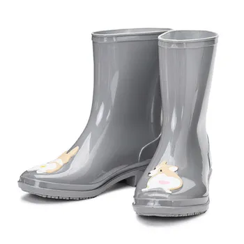 Moda Noua Rainboots Femei de Iarnă, Cizme de Cauciuc in Picioare Pantofi Impermeabil din PVC Ploaie Cizme pentru Femei cu Toc Pătrat Doamnelor Cizme Glezna Roz
