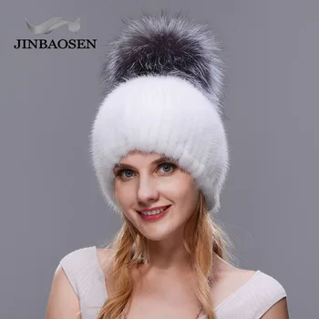 JINBAOSEN Iarna de călătorie de călătorie de agrement caciula de blana blană de nurcă tricot capac interior de blană de vulpe mingea femeie de schi pălărie de moda elegant