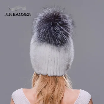 JINBAOSEN Iarna de călătorie de călătorie de agrement caciula de blana blană de nurcă tricot capac interior de blană de vulpe mingea femeie de schi pălărie de moda elegant