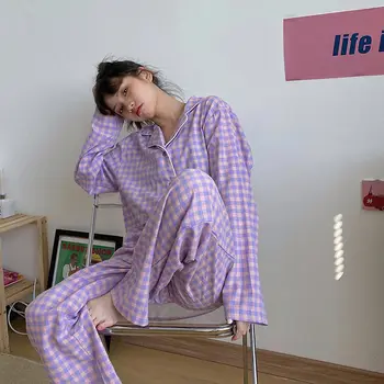 Toamna Seturi De Pijama Ulzzang Carouri Preppy Maneca Lunga Moale Fete Frumoase Pijamale Pierde Trendy Chic De Zi Cu Zi 2 Bucata Femeii Sleepwear