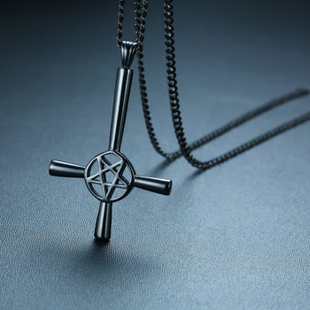 Biserica Sigiliul Lui Satan Cruce Coliere Pandantiv pentru Barbati Crucifix Satanice din Oțel Inoxidabil Colier Bijuterii de sex Masculin