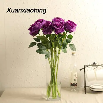 Xuanxiaotong 5 buc/set Purple Rose Mătase Artificială Buchet de Flori de Nunta petrecere Cununa Tema Decor de Toamna Acasa masa Decor de Masă