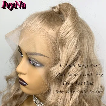 IvyNa Miere Blonda Sintetice Peruci Fata Dantelă pentru Femei de culoare Futura Rezistente la Căldură Pierde Val 13x6 Peruci Fata Dantelă Pre Smuls