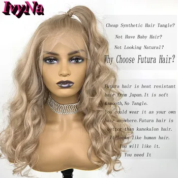 IvyNa Miere Blonda Sintetice Peruci Fata Dantelă pentru Femei de culoare Futura Rezistente la Căldură Pierde Val 13x6 Peruci Fata Dantelă Pre Smuls