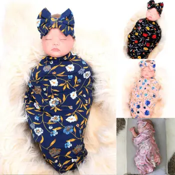 2019 Brand Nou-născut Copil Drăguț Înfășa Pătură de Dormit de schimbare de Scutece Muselina Folie+Hat 2 buc
