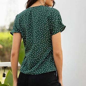 Femei Bluza Tricouri V-Gât Cu Buline Verde Bluza De Vara Pentru Femei Îmbrăcăminte Cu Mâneci Scurte Vintage Vrac Top Casual Blousa Femei
