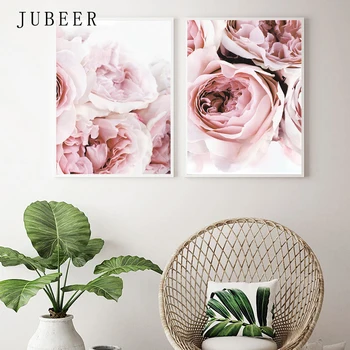Bujor roz Florale Arta de Perete Stil Nordic Postere si Printuri Poze de Perete pentru Camera de zi Flori Panza Pictura Decor Acasă