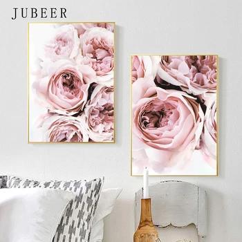 Bujor roz Florale Arta de Perete Stil Nordic Postere si Printuri Poze de Perete pentru Camera de zi Flori Panza Pictura Decor Acasă