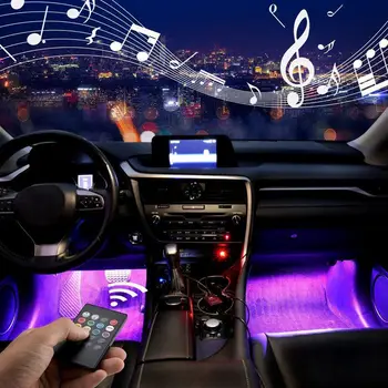 Masina de Benzi cu LED-uri de Lumină, RGB 4buc 48LED Multicolor Muzica Auto Interior Lumini Sub Bord Iluminat rezistent la apa Kit Cu Sunet Activ Fu