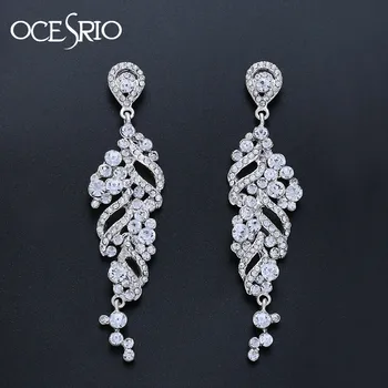 OCESRIO Stil coreean Alb Mireasa Cercei Lungi de Culoare de Argint Filigran Femei Timp de Mireasa Cercei pentru Bijuterii de Nunta ers-n72