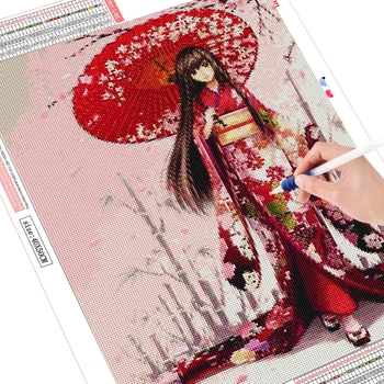 HUACAN Kimono Fata Mozaic DIY Diamant Pictura Desene animate cu cruciulițe Plină Piața de Foraj de Diamant Kituri de Broderie Decor Acasă
