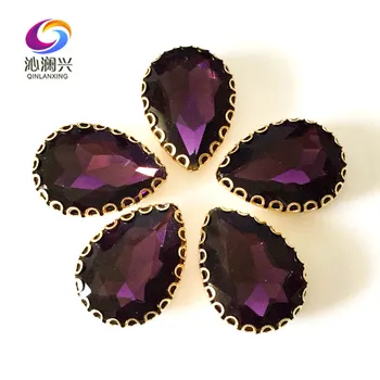 Deep purple formă de Picătură de top de sticlă cristal dantelă gheara pietre,aur baza coase pe piatră pentru Diy/accesorii de Îmbrăcăminte HGS17