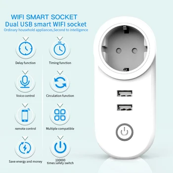 10A Wireless WiFi Prize Electrice Dublu Port USB Smart Socket UE Plug Lucra Cu Alexa de Start Google IFTTT Inteligent de Control Acasă