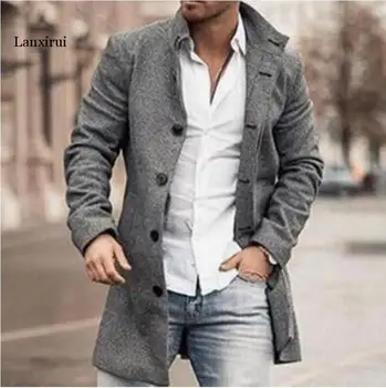 Toamna Barbati Brand Treanch Straturi Suport De Moda Sacou Lung Palton Casual Solid Slim Pocket Haine Alb Negru Uza