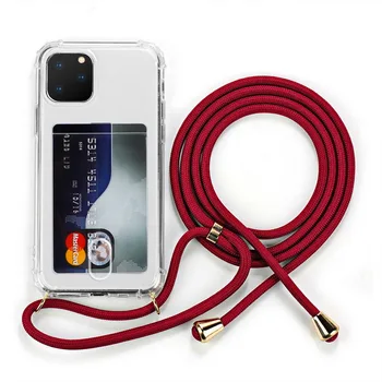 ID Slot pentru Card Titular Clar de Caz Pentru iPhone 12 mini 11 Pro XS MAX X XR 8 7 Plus Moale TPU Colier de Lanț de Curea Înapoi Cazuri