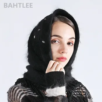 BAHTLEE Toamna iarna femei iepure angora turban hijab Poncho triunghiular șal eșarfă de Blană Folie tricotate mantie cape
