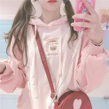 Drăguț Roz Pentru Femei Lapte Hanorac Streetwear Toamna Supradimensionat Hoody Femei Japonia Amine Hip Hop High Street Iarna Femei Hoodies Fata