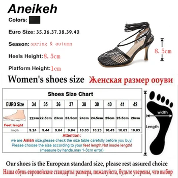 Aneikeh Moda Pompe de Femei 2021 NOUĂ Primăvară Subțire Sexy Tocuri Deget de la picior Pătrat Bandă Îngustă Plasă Retro Doamnelor Pantofi de Zapatos De Mujer 42