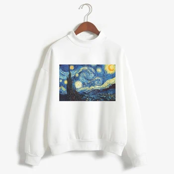 Tricouri de Van Gogh Imprimare Tricou cu Maneci Lungi, Moda Femei Albe Tumblr Nou Femme T-shirt de Iarnă Drăguț Tricou Casual Topuri 2018