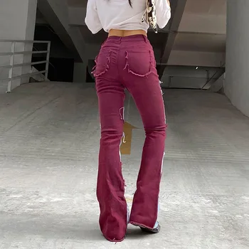IAMSURE Negre Talie Inalta Blugi Casual Pantaloni Femei 2020 Noua Moda Streetwear Mozaic Y2K Feminin Boot Cut Pantaloni