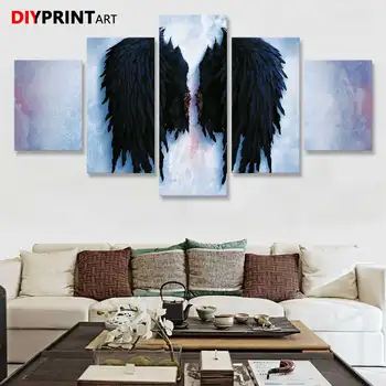Aion Negru Aripi de Înger 5 Panel, Panza de Imprimare Poster Tablouri pentru Dormitor Decor A2012